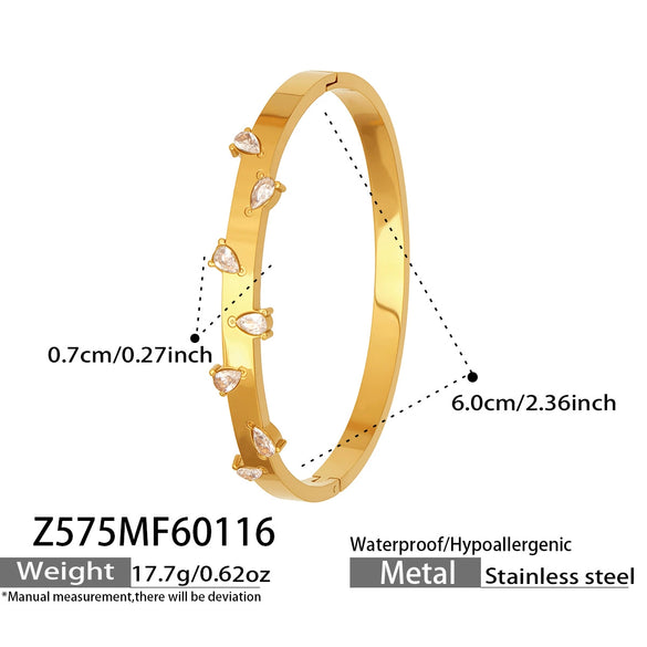 Light Luxury Geometric Water Drop Zircon Stainless Steel 18K Gold Plated Bracelet Fashion Jewelry