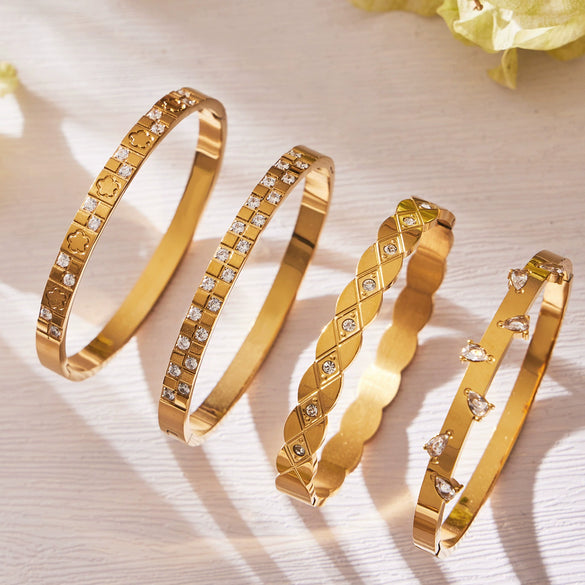 Light Luxury Geometric Water Drop Zircon Stainless Steel 18K Gold Plated Bracelet Fashion Jewelry