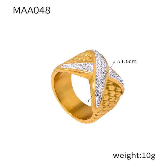 Light Luxury Geometric Wide Couple's Titanium Steel Diamond Ring With Electroplating Jewelry