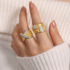 Light Luxury Geometric Wide Couple's Titanium Steel Diamond Ring With Electroplating Jewelry