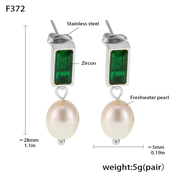 Light Luxury Geometric Zircon Freshwater Pearl Earrings With Electroplating