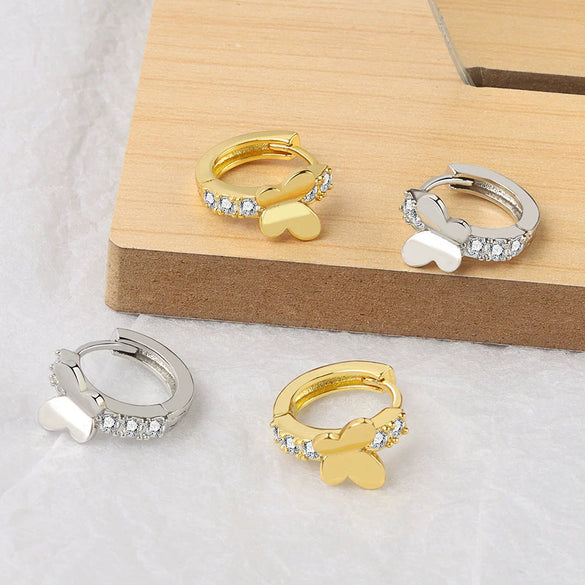 Light Luxury Geometric Zircon Inlaid S925 Sterling Silver Hoop Earrings With Electroplated Finish