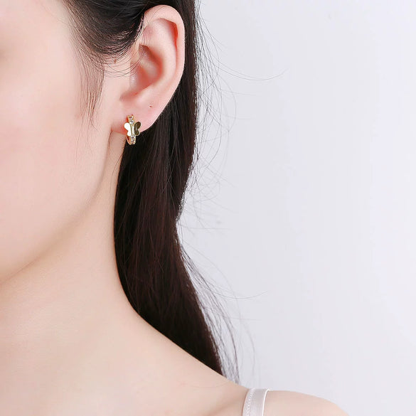 Light Luxury Geometric Zircon Inlaid S925 Sterling Silver Hoop Earrings With Electroplated Finish