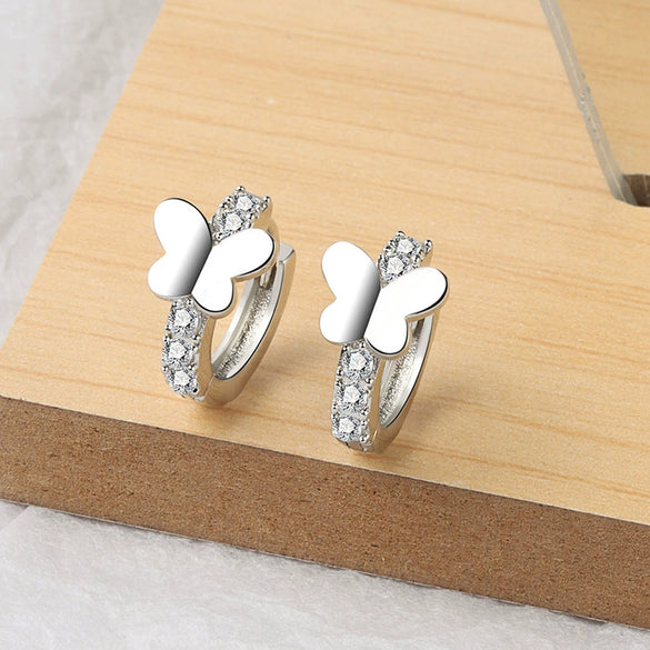 Light Luxury Geometric Zircon Inlaid S925 Sterling Silver Hoop Earrings With Electroplated Finish