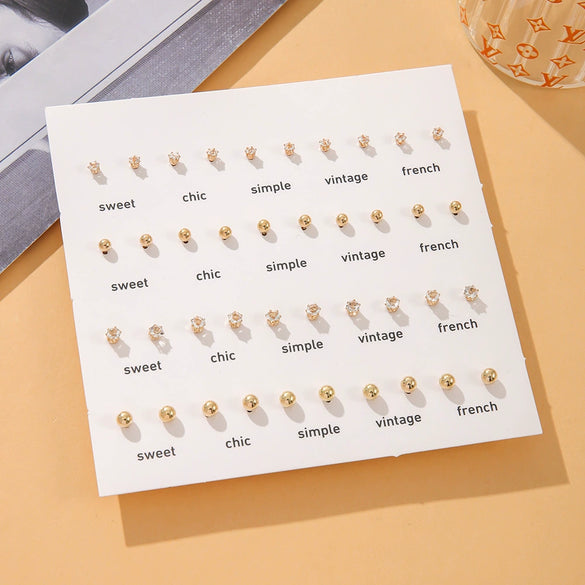 Light Luxury Geometric Zircon Stud Earrings Women Mini Set