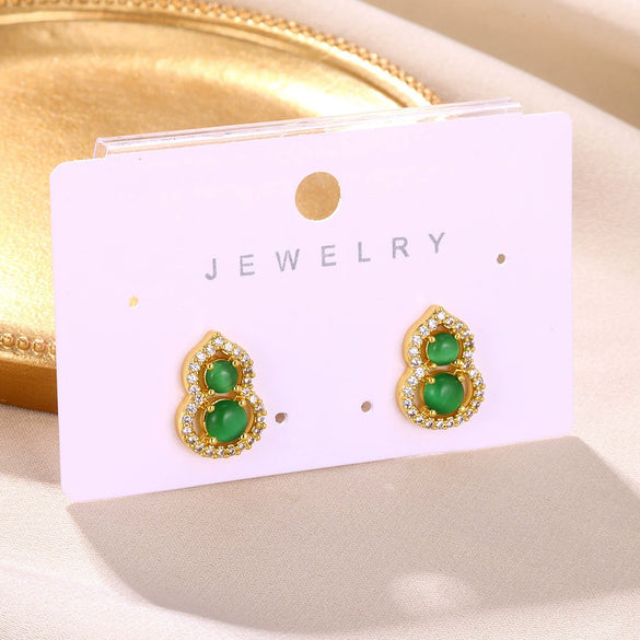 Light Luxury Green Gem Gourd Open Ring For Women Stainless Steel Electroplated