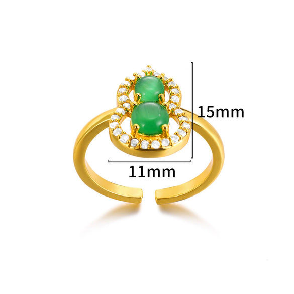 Light Luxury Green Gem Gourd Open Ring For Women Stainless Steel Electroplated