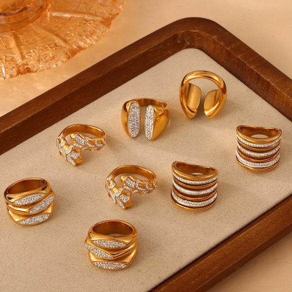 Light Luxury Gypsophila Multilayer Shiny Diamond Ring Titanium Steel Gold Plated Electroplated Women's Finger Ring
