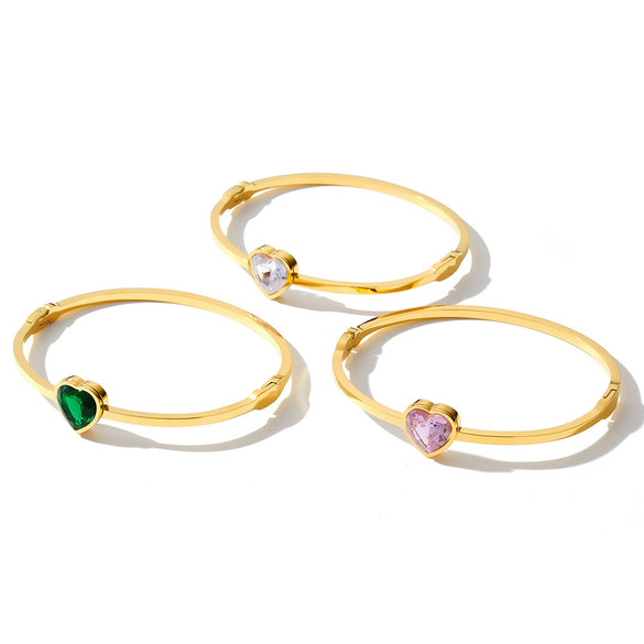 Light Luxury Heart Shaped Stainless Steel Bracelet With Rhinestone Accents And 18K Gold Vacuum Plating For Women