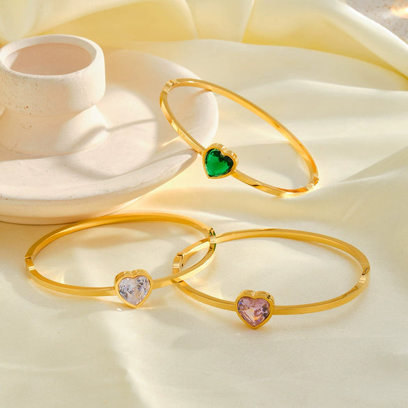 Light Luxury Heart Shaped Stainless Steel Bracelet With Rhinestone Accents And 18K Gold Vacuum Plating For Women