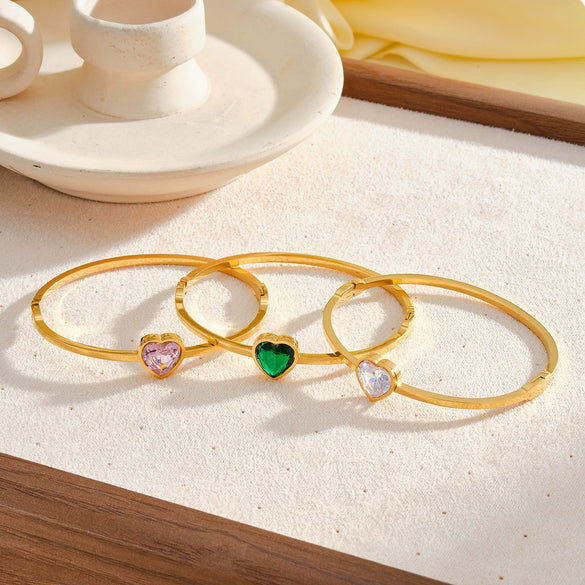 Light Luxury Heart Shaped Stainless Steel Bracelet With Rhinestone Accents And 18K Gold Vacuum Plating For Women