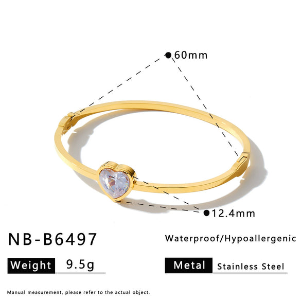 Light Luxury Heart Shaped Stainless Steel Bracelet With Rhinestone Accents And 18K Gold Vacuum Plating For Women