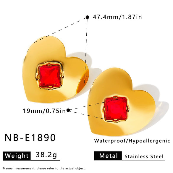 Light Luxury Heart Shaped Stainless Steel Earrings For Women With Rhinestones And 18K Vacuum Plated Geometric Design