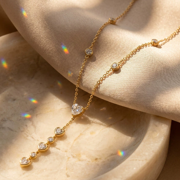 Light Luxury Heart Shaped Zircon Inlaid Stainless Steel Necklace For Women With 18K Vacuum Plating
