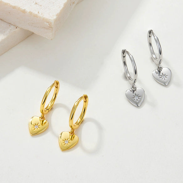 Light Luxury Heartshaped 925 Silver Earrings With Geometric Design And Electroplating