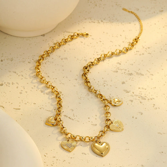 Light Luxury Heartshaped Stainless Steel Pendant Necklace And Bracelet With Electroplating Design
