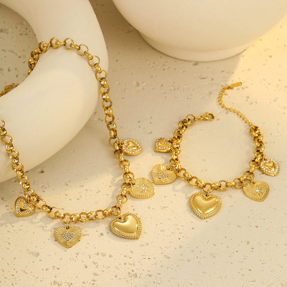 Light Luxury Heartshaped Stainless Steel Pendant Necklace And Bracelet With Electroplating Design