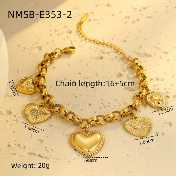 Light Luxury Heartshaped Stainless Steel Pendant Necklace And Bracelet With Electroplating Design