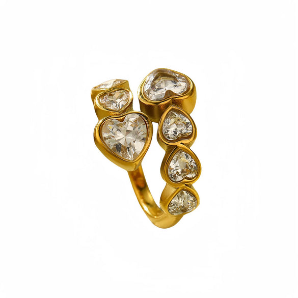 Light Luxury Heartshaped Titanium Steel Ring And Bracelet With Zircon Inlay And Electroplating For Women