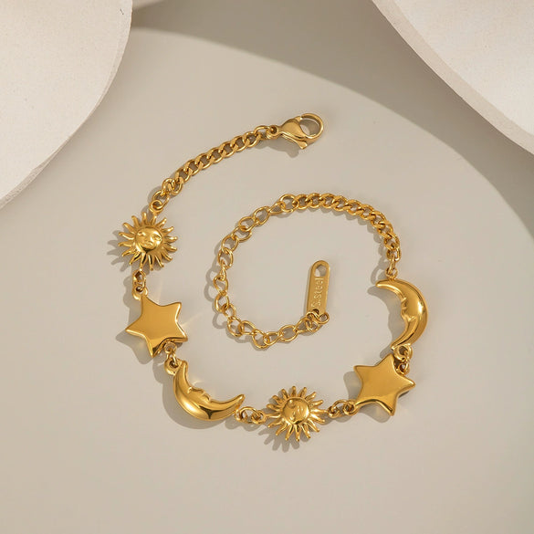 Light Luxury High End Stainless Steel Sun Star Moon Bracelet With Electroplating Design Elegant And Versatile Non Fading Waterproof For Women