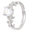 Light Luxury Highend Copper Zirconium Ring With Leaf Pattern For Women