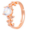 Light Luxury Highend Copper Zirconium Ring With Leaf Pattern For Women