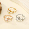 Light Luxury Highend Copper Zirconium Ring With Leaf Pattern For Women