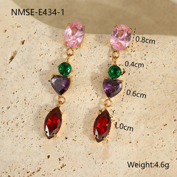 Light Luxury Highend Earrings Stainless Steel 18K Inlaid Zircon Geometric Electroplated
