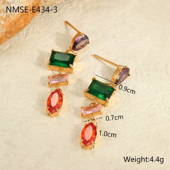 Light Luxury Highend Earrings Stainless Steel 18K Inlaid Zircon Geometric Electroplated