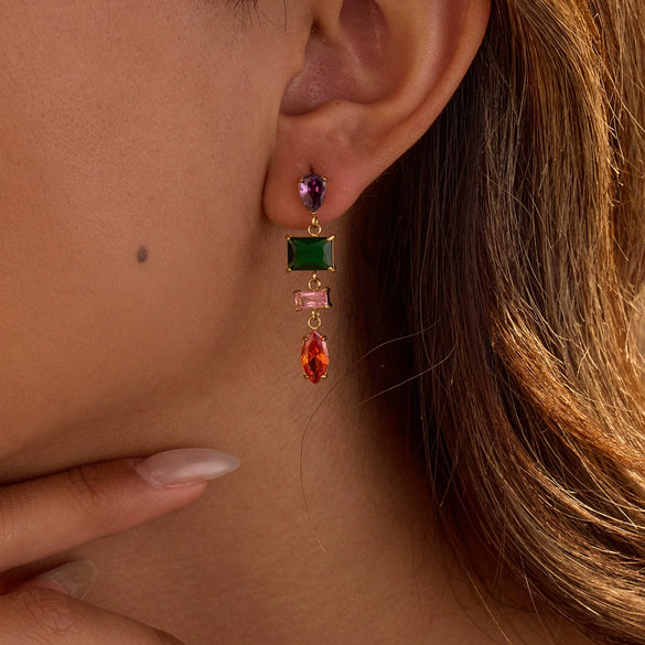 Light Luxury Highend Earrings Stainless Steel 18K Inlaid Zircon Geometric Electroplated