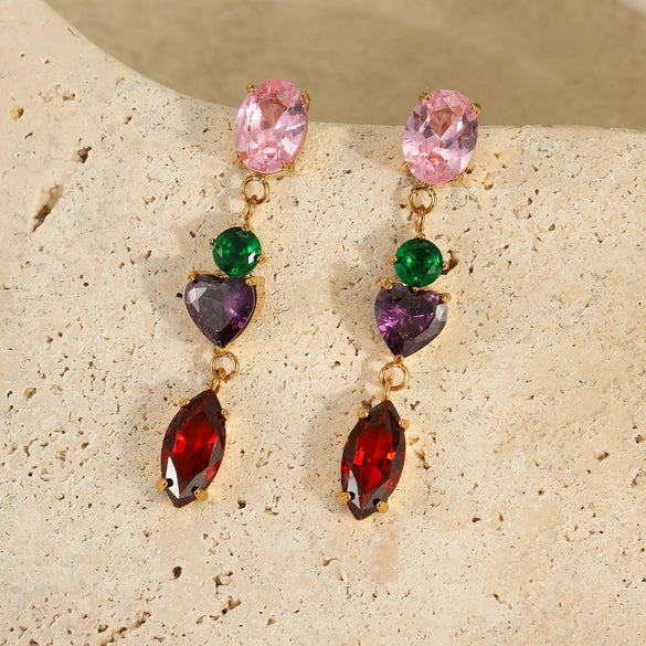 Light Luxury Highend Earrings Stainless Steel 18K Inlaid Zircon Geometric Electroplated
