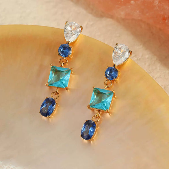 Light Luxury Highend Earrings Stainless Steel 18K Inlaid Zircon Geometric Electroplated