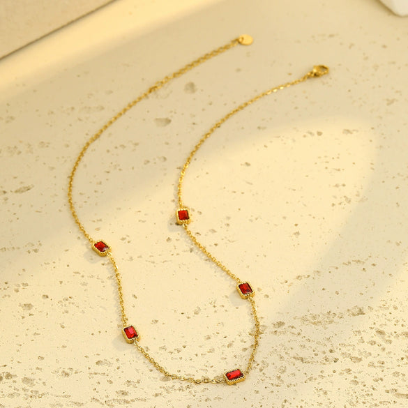 Light Luxury Highend Stainless Steel Square Zircon Titanium Steel Electroplated Jewelry For Women