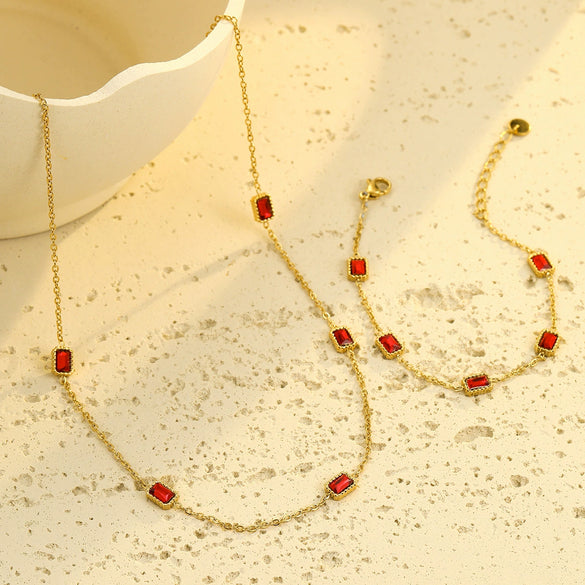 Light Luxury Highend Stainless Steel Square Zircon Titanium Steel Electroplated Jewelry For Women