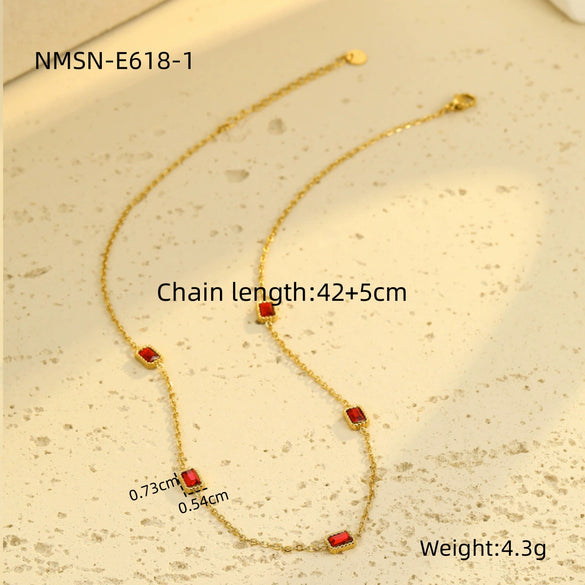 Light Luxury Highend Stainless Steel Square Zircon Titanium Steel Electroplated Jewelry For Women