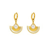 Light Luxury Inlaid Pearl Fanshaped Stainless Steel Earrings And Necklace With Electroplating Treatment For Women