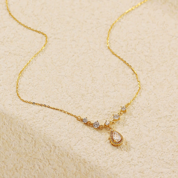 Light Luxury Ins Tassel Water Drop Geometric Silver S925 O Shaped Chain Clavicle Necklace For Women Electroplated