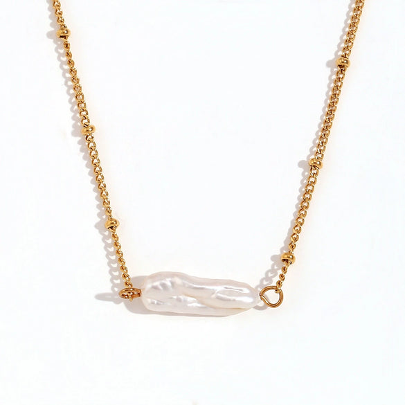 Light Luxury Internet Celebrity Women's Bracelet Set With Baroque Pearl Pendant Necklace Stainless Steel Electroplated Geometric Style