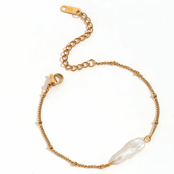 Light Luxury Internet Celebrity Women's Bracelet Set With Baroque Pearl Pendant Necklace Stainless Steel Electroplated Geometric Style