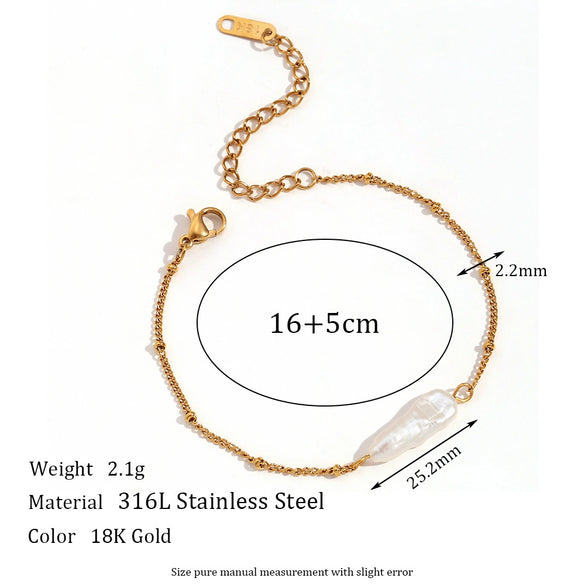 Light Luxury Internet Celebrity Women's Bracelet Set With Baroque Pearl Pendant Necklace Stainless Steel Electroplated Geometric Style