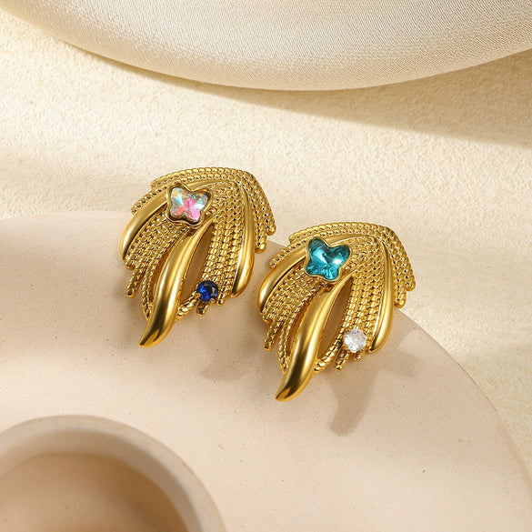 Light Luxury Irregular Vortex Flower Leaf Geometric Stainless Steel Electroplating Brooch For Women