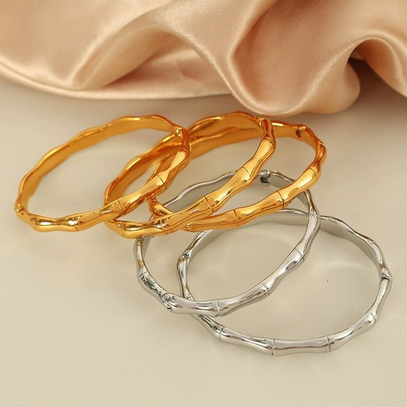 Light Luxury Jewelry Flat Bamboo Bracelet 316L Stainless Steel Goldplated
