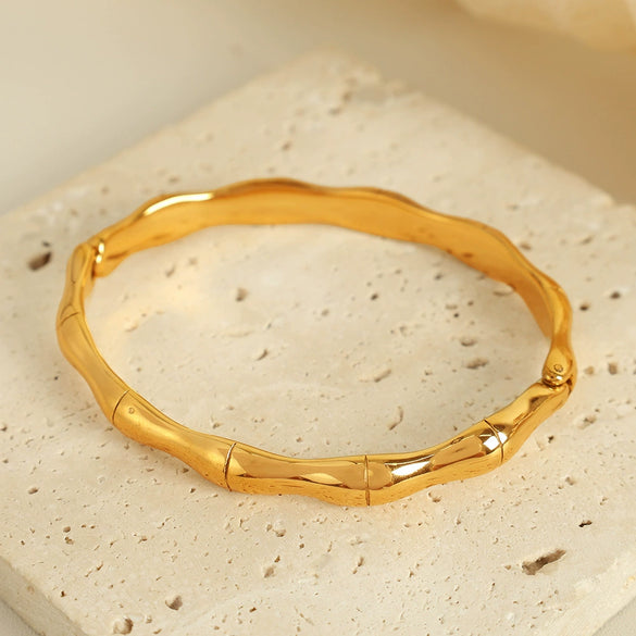 Light Luxury Jewelry Flat Bamboo Bracelet 316L Stainless Steel Goldplated