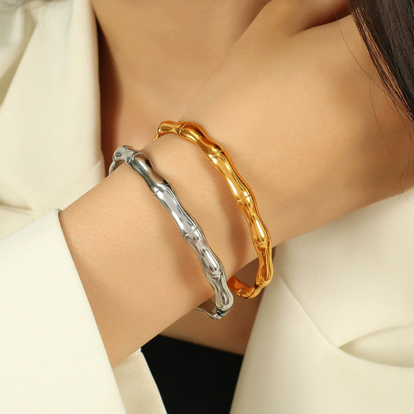 Light Luxury Jewelry Flat Bamboo Bracelet 316L Stainless Steel Goldplated