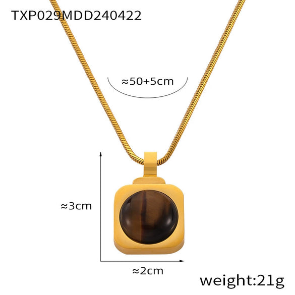 Light Luxury Jewelry Suit 316L Stainless Steel Inlaid With Tiger Eye Stone Retro Style Electroplating