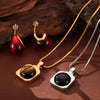 Light Luxury Jewelry Suit 316L Stainless Steel Inlaid With Tiger Eye Stone Retro Style Electroplating