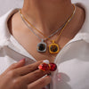 Light Luxury Jewelry Suit 316L Stainless Steel Inlaid With Tiger Eye Stone Retro Style Electroplating
