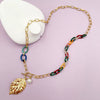 Light Luxury Leaves Pearl Pendant Stainless Steel Necklace Handmade With Acrylic Splicing And 14K Gold Electroplating
