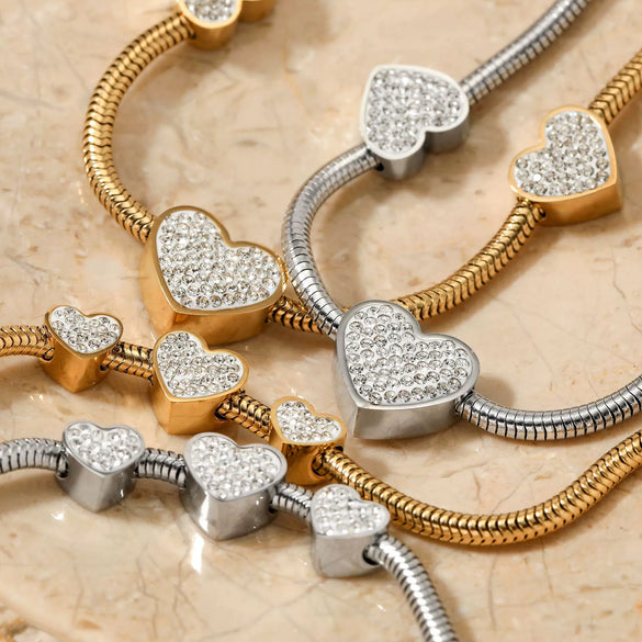 Light Luxury Love Heart Women's Jewelry Set With Stainless Steel Accessories Electroplated Bracelet And Necklace Featuring Love Water Drops And Bell Patterns