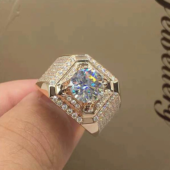 Light Luxury Micro Encrusted Metal Square Ring Geometric Electroplated Fashion Unisex Jewelry
